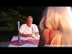 Blonde escort abuses rich old grandpa and sucks butler